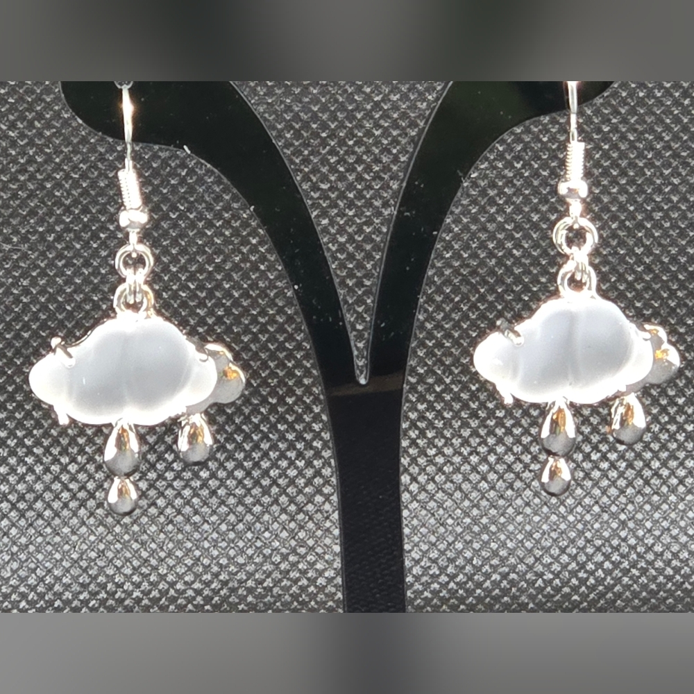 Cloud & rain earrings - silver-tone